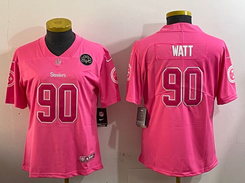 Youth Pittsburgh Steelers 90 Watt Pink 2024 Nike Vapor Limited NFL Jersey style 2